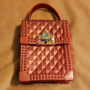 Geometric Patterned Red Handbag